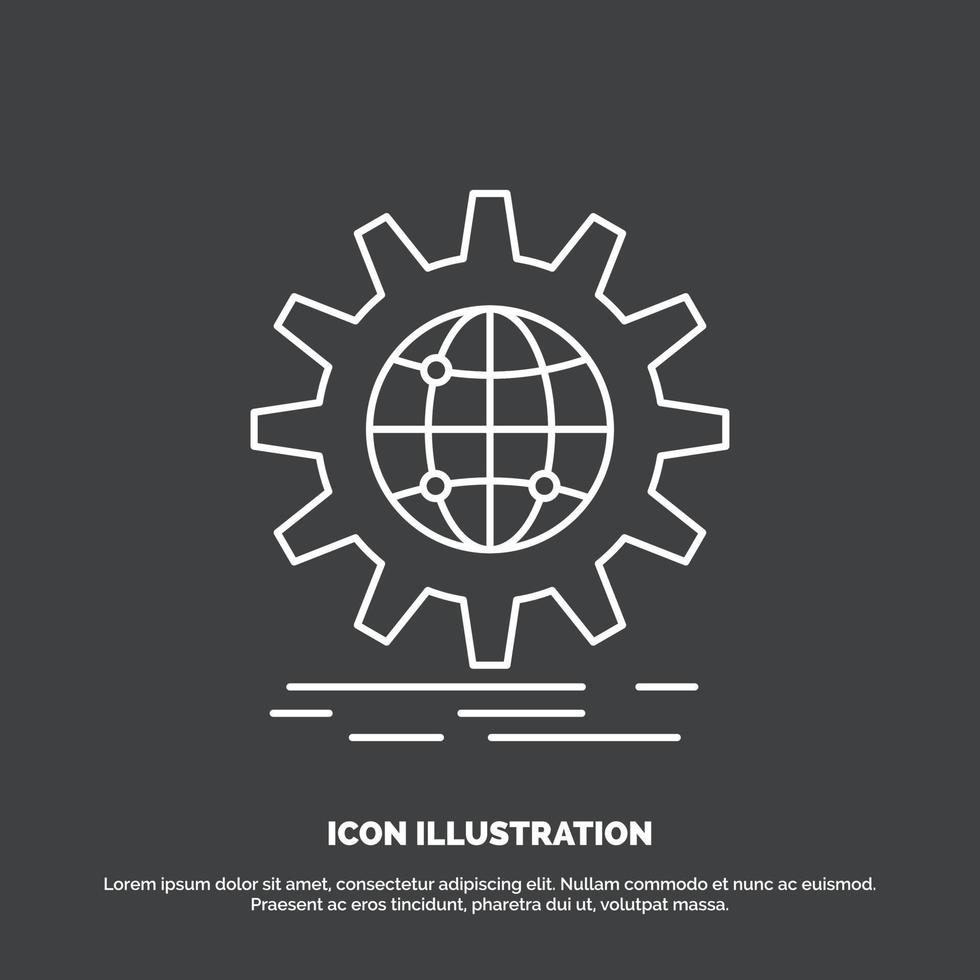 international. business. globe. world wide. gear Icon. Line vector symbol for UI and UX. website or mobile application