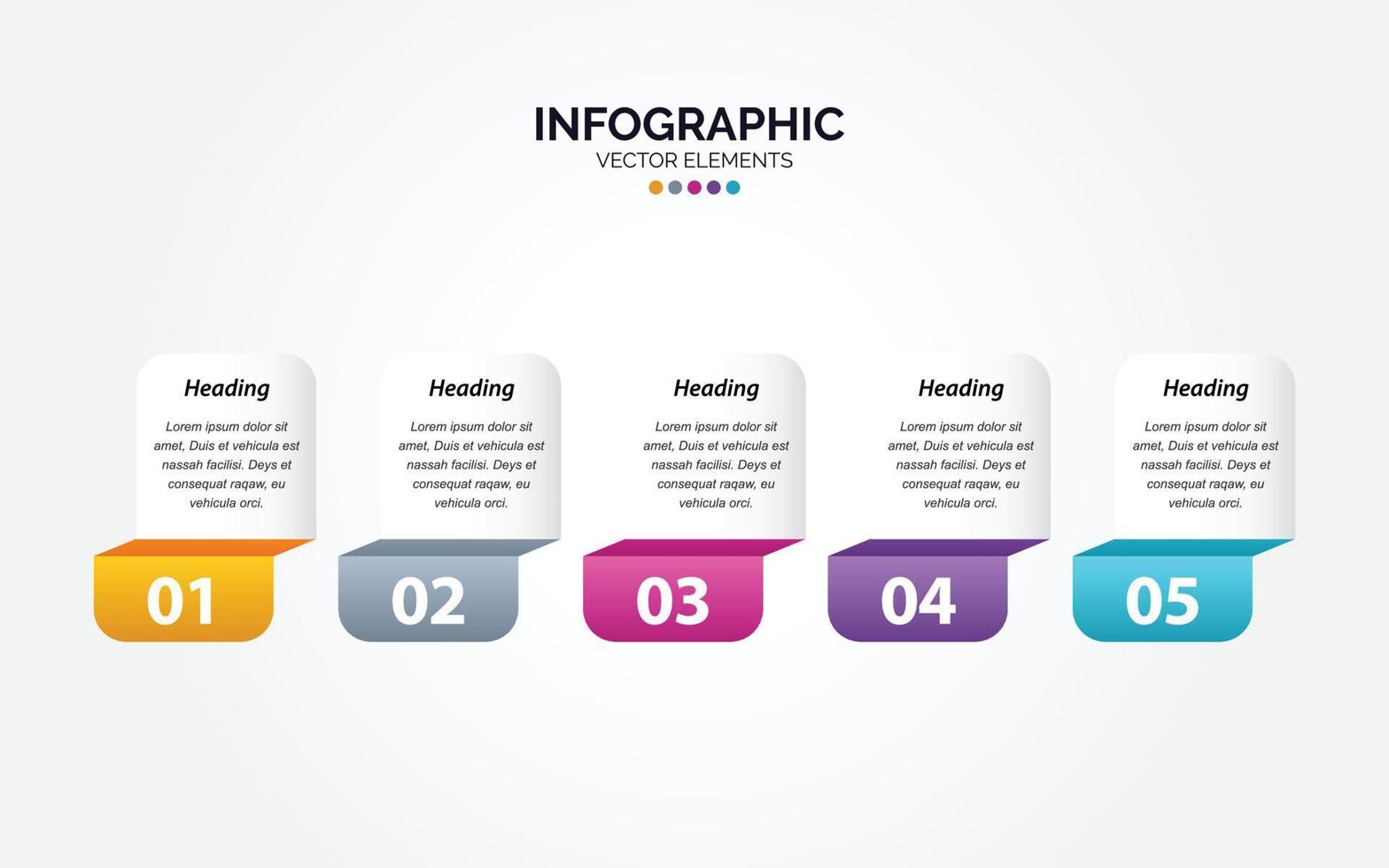 Horizontal Infographic business marketing vector design colorful template folder 5 options or steps in minimal style.