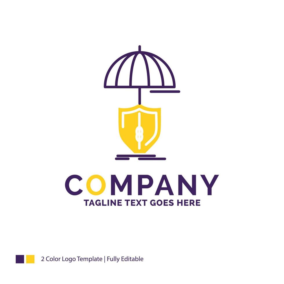 Company Name Logo Design For insurance. protection. safety. digital. shield. Purple and yellow Brand Name Design with place for Tagline. Creative Logo template for Small and Large Business. vector