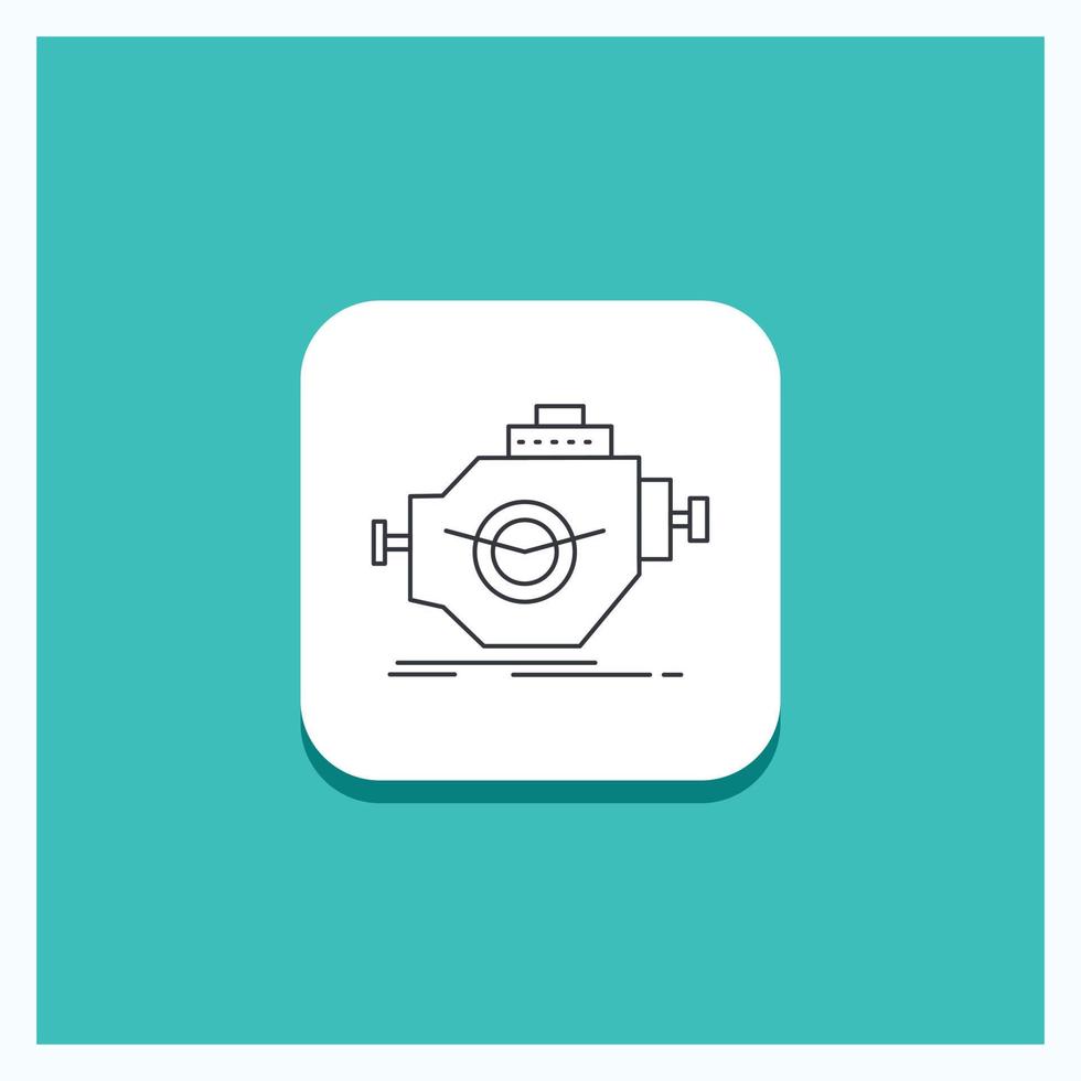 Round Button for Engine. industry. machine. motor. performance Line icon Turquoise Background vector