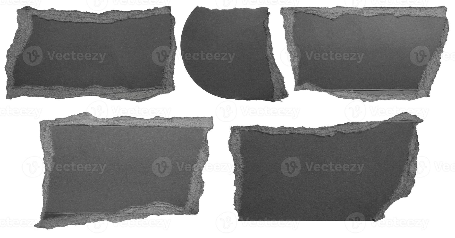 Black ripped paper torn edges strips set isolated on white background photo