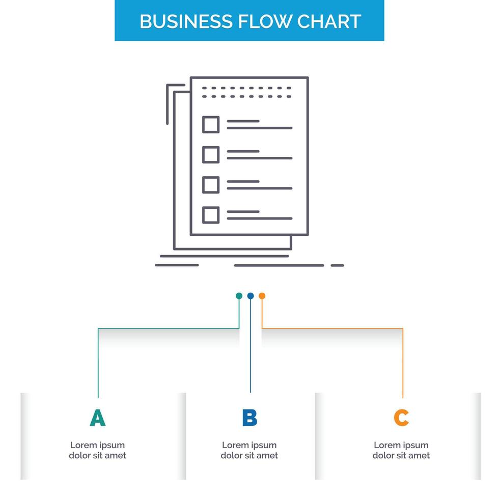 Check. checklist. list. task. to do Business Flow Chart Design with 3 Steps. Line Icon For Presentation Background Template Place for text vector