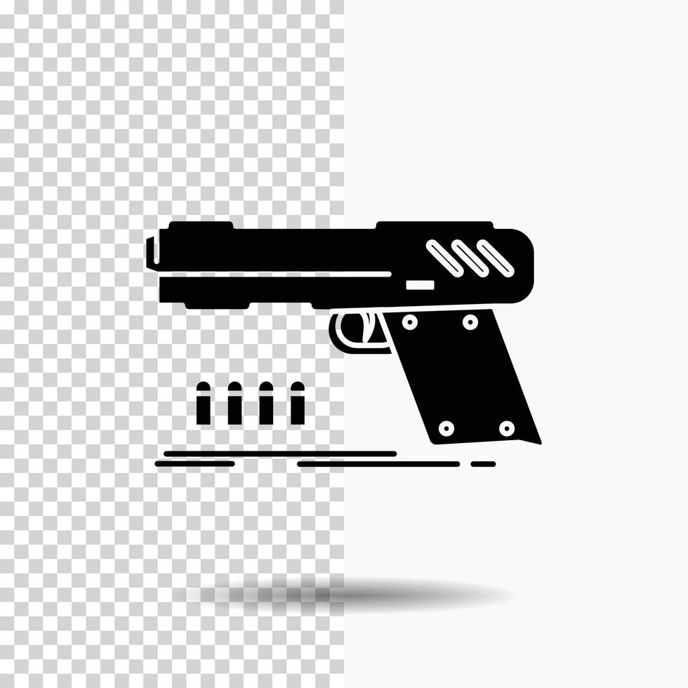 gun. handgun. pistol. shooter. weapon Glyph Icon on Transparent Background. Black Icon vector