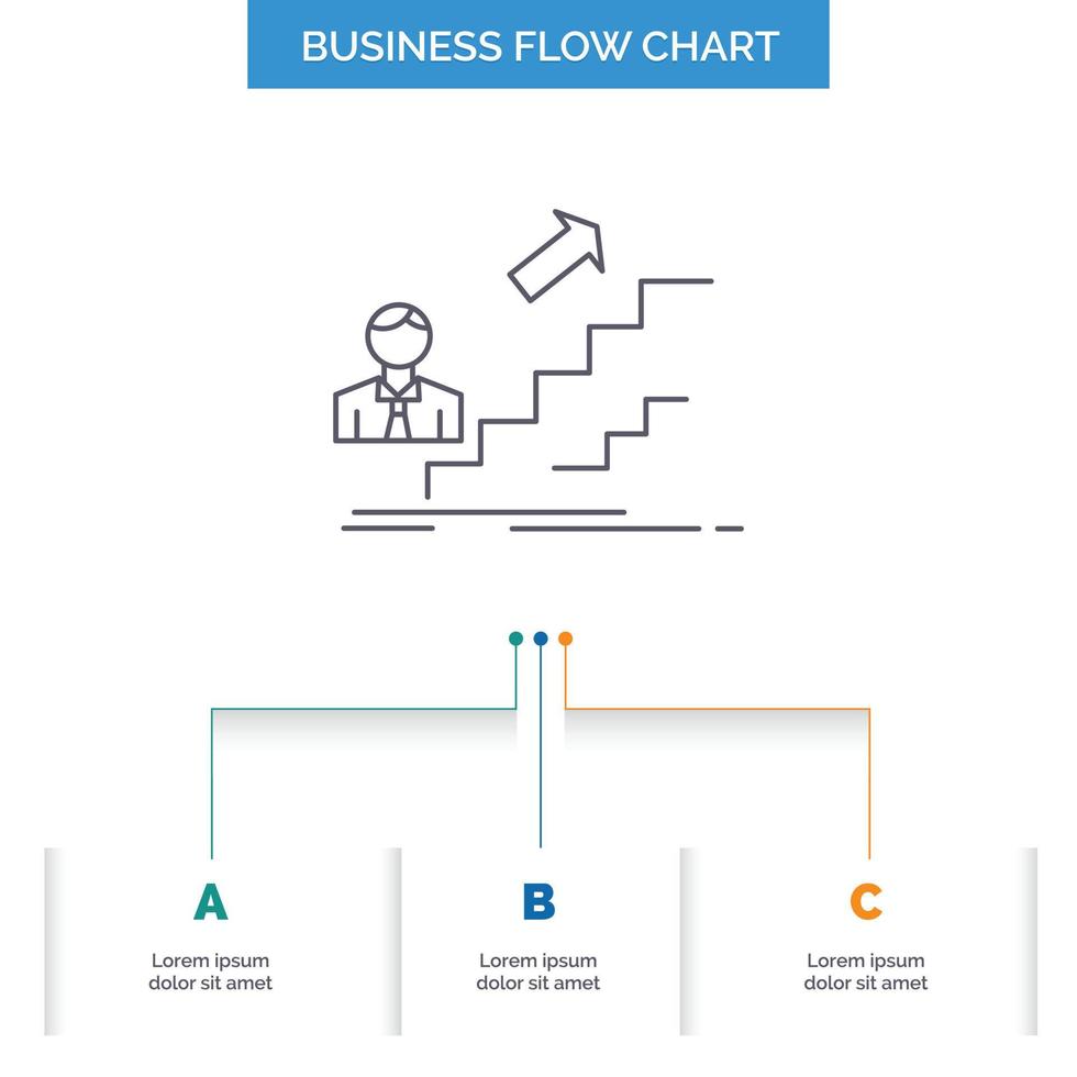 promotion. Success. development. Leader. career Business Flow Chart Design with 3 Steps. Line Icon For Presentation Background Template Place for text vector