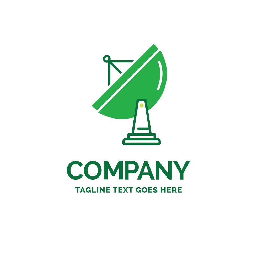 satélite. antena. Radar. espacio. plantilla de logotipo de empresa plana de plato. diseño creativo de marca verde. vector
