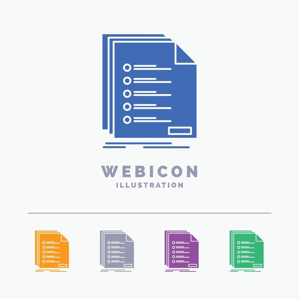 Check. filing. list. listing. registration 5 Color Glyph Web Icon Template isolated on white. Vector illustration