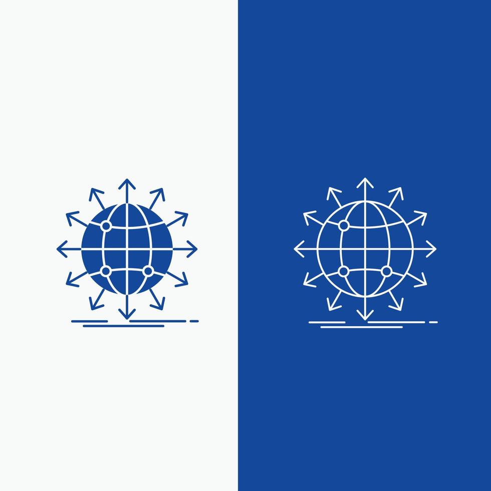 globe. network. arrow. news. worldwide Line and Glyph web Button in Blue color Vertical Banner for UI and UX. website or mobile application vector