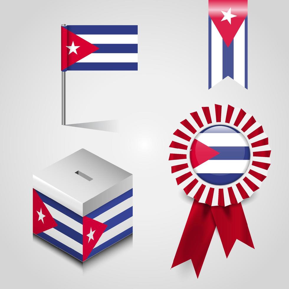 lugar de la bandera del país de cuba en la casilla de votación. bandera de la insignia de la cinta y pin del mapa vector