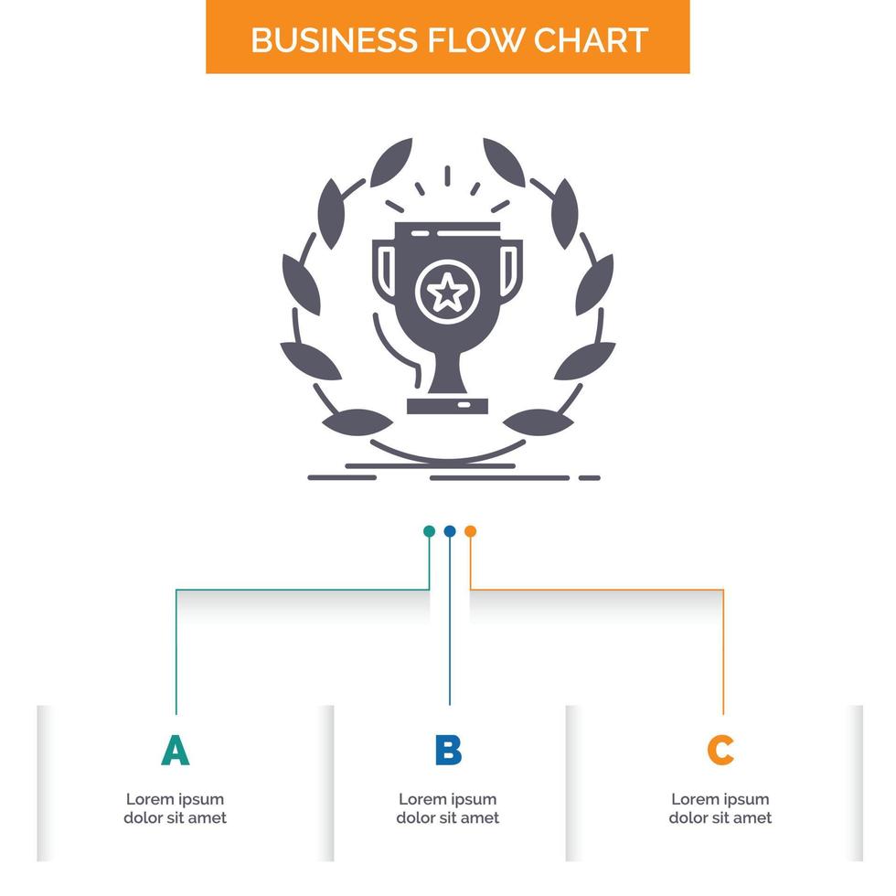 otorgar. taza. premio. premio. diseño de diagrama de flujo empresarial de victoria con 3 pasos. icono de glifo para el lugar de plantilla de fondo de presentación para texto. vector