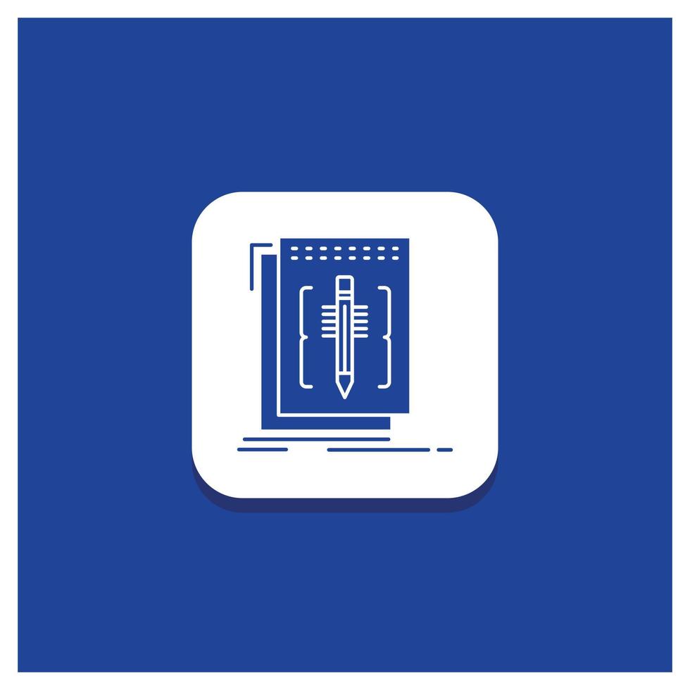 Blue Round Button for Code. edit. editor. language. program Glyph icon vector