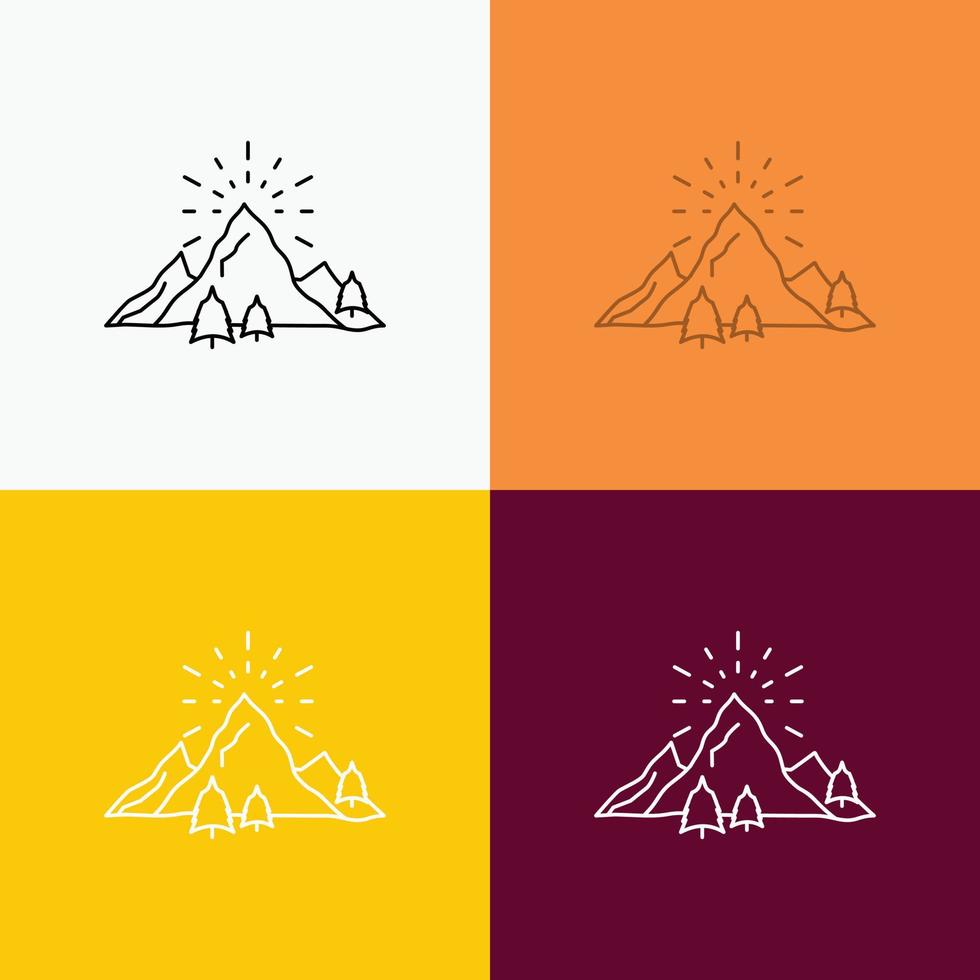 hill. landscape. nature. mountain. fireworks Icon Over Various Background. Line style design. designed for web and app. Eps 10 vector illustration