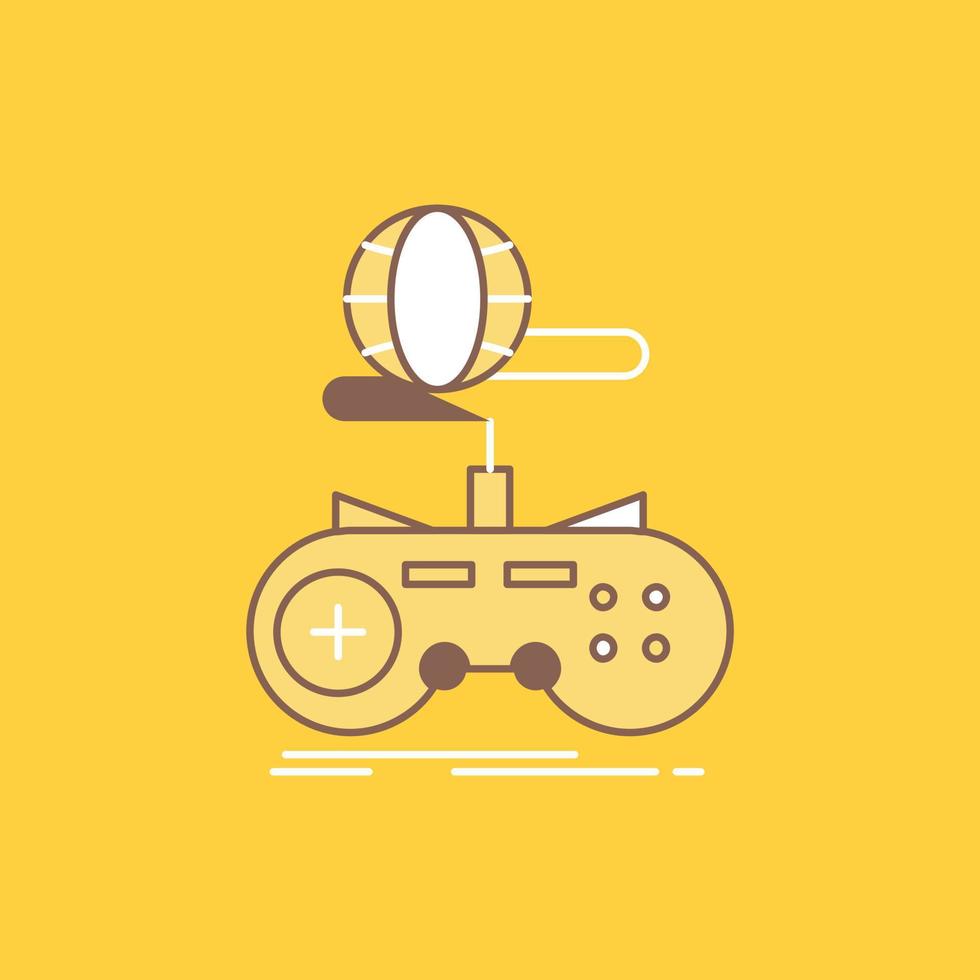 juego. juego de azar. Internet. multijugador icono lleno de línea plana en línea. hermoso botón de logotipo sobre fondo amarillo para ui y ux. sitio web o aplicación móvil vector