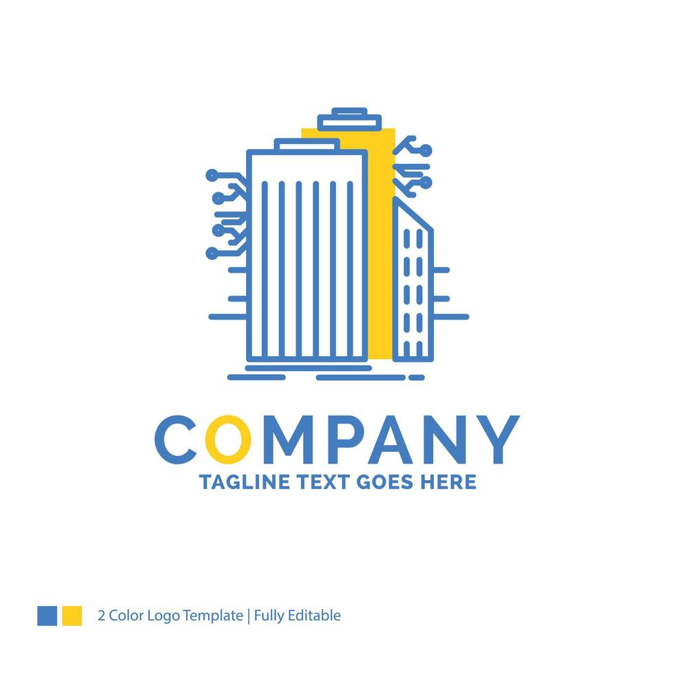 Building. Technology. Smart City. Connected. internet Blue Yellow Business Logo template. Creative Design Template Place for Tagline. vector