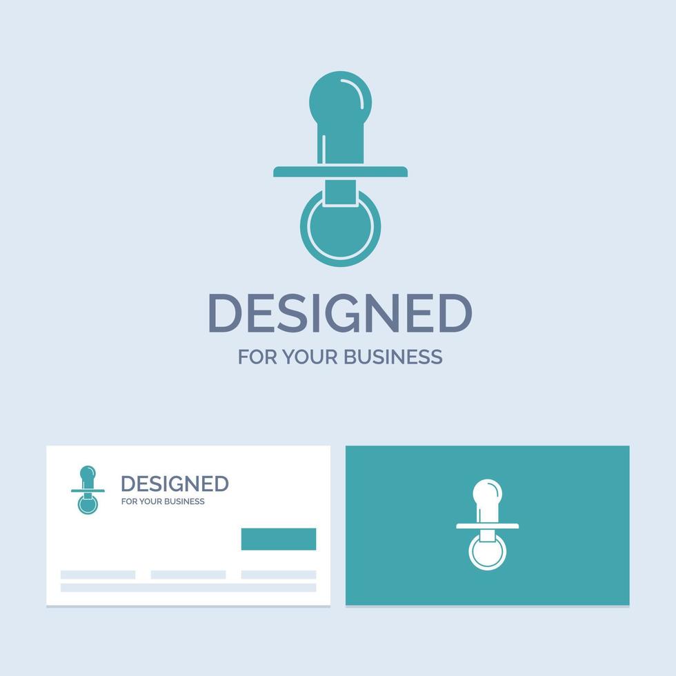 nipple. baby. dummy. pacifier. kids Business Logo Glyph Icon Symbol for your business. Turquoise Business Cards with Brand logo template. vector