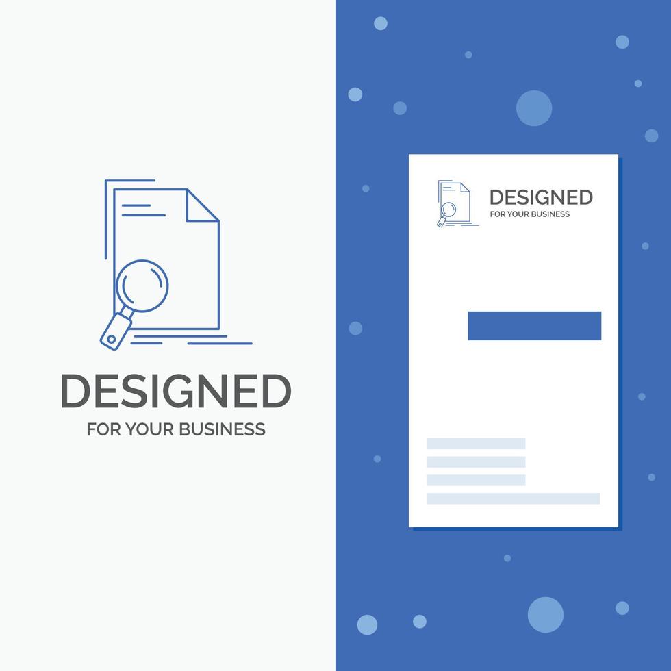 Business Logo for Analysis. document. file. find. page. Vertical Blue Business .Visiting Card template vector