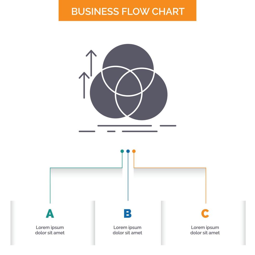 balance. circulo. alineación. medición. diseño de diagrama de flujo de negocio de geometría con 3 pasos. icono de glifo para el lugar de plantilla de fondo de presentación para texto. vector