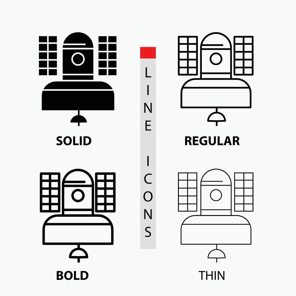 Satellite. broadcast. broadcasting. communication. telecommunication Icon in Thin. Regular. Bold Line and Glyph Style. Vector illustration