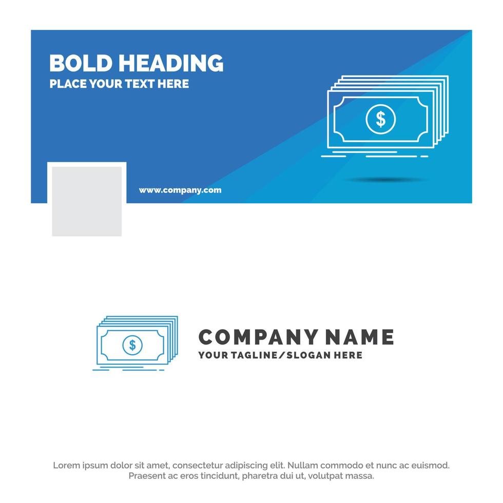 Blue Business Logo Template for Cash. dollar. finance. funds. money. Facebook Timeline Banner Design. vector web banner background illustration