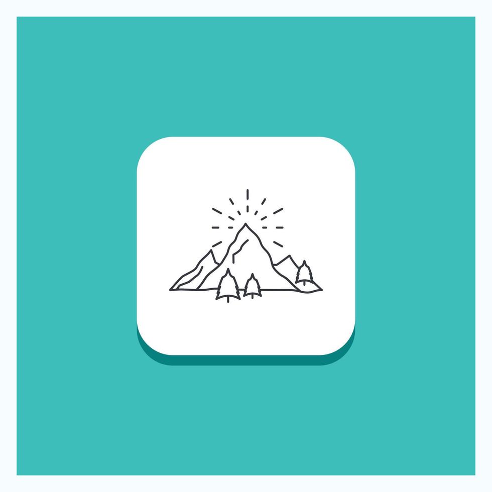 Round Button for hill. landscape. nature. mountain. fireworks Line icon Turquoise Background vector