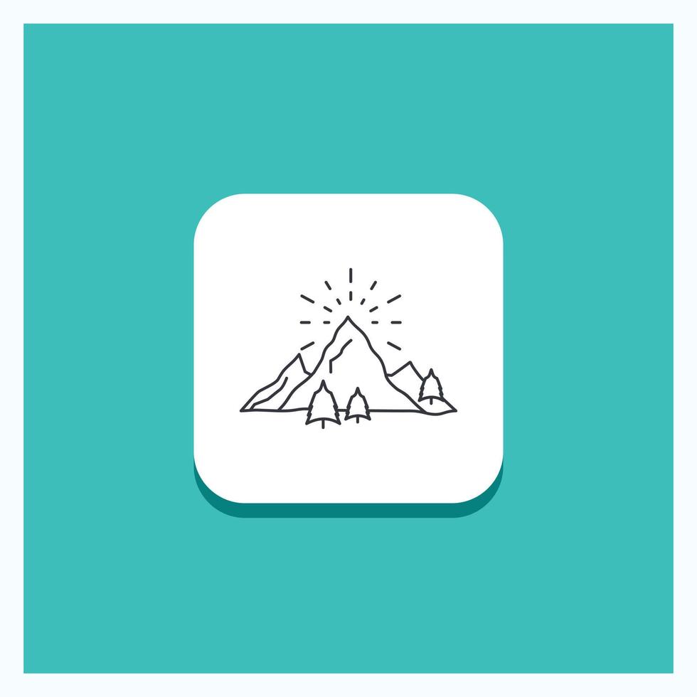 Round Button for hill. landscape. nature. mountain. fireworks Line icon Turquoise Background vector