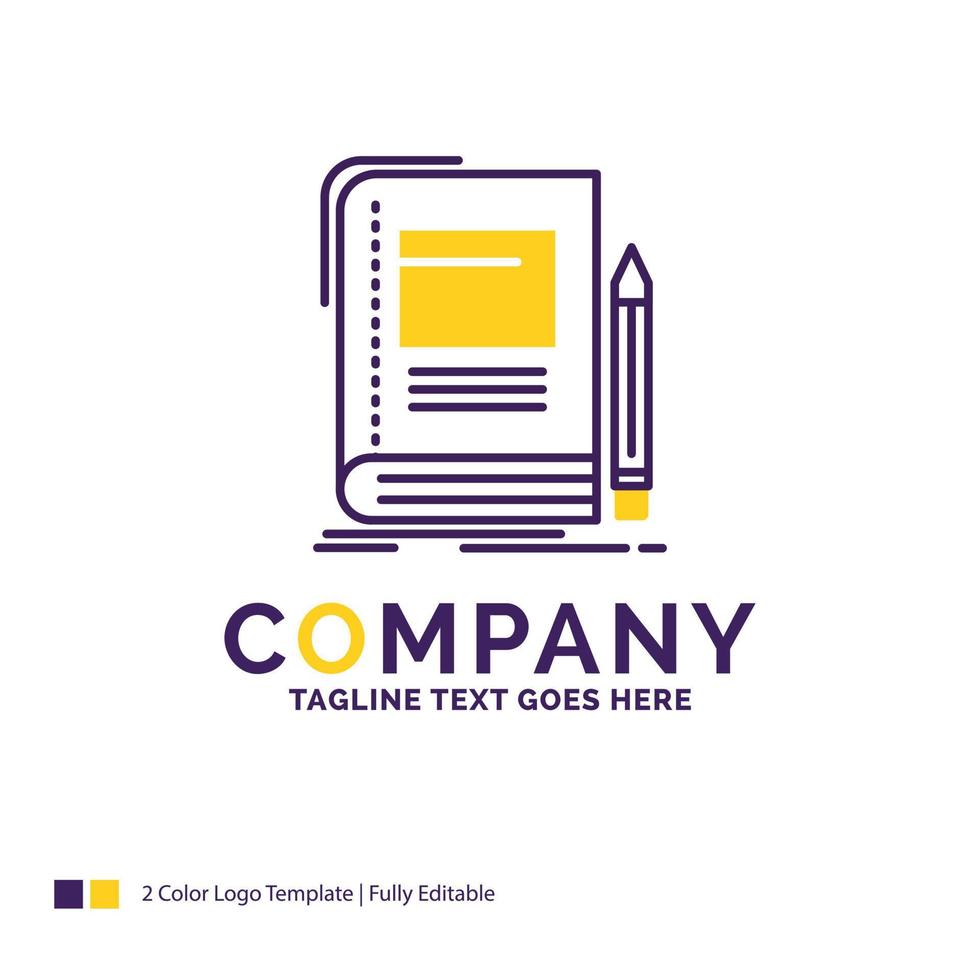 Company Name Logo Design For Book. business. education. notebook. school. Purple and yellow Brand Name Design with place for Tagline. Creative Logo template for Small and Large Business. vector