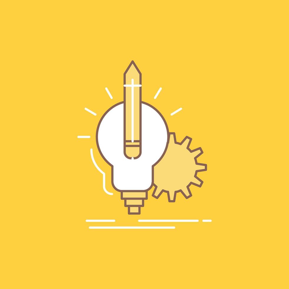 Idea. insight. key. lamp. lightbulb Flat Line Filled Icon. Beautiful Logo button over yellow background for UI and UX. website or mobile application vector