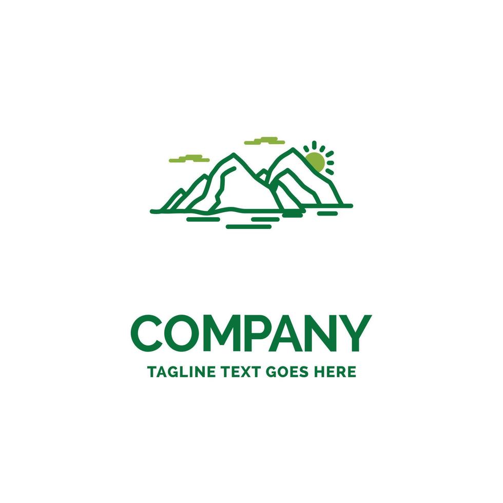 Mountain. hill. landscape. nature. evening Flat Business Logo template. Creative Green Brand Name Design. vector