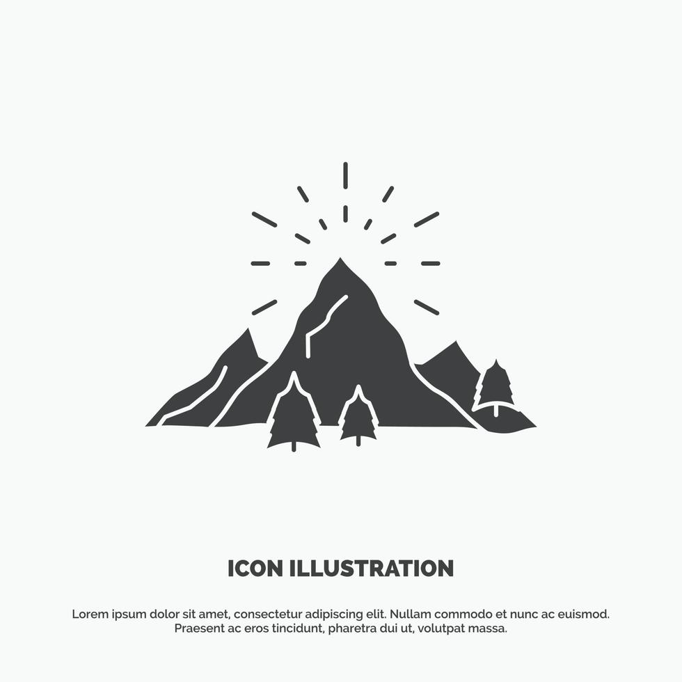 hill. landscape. nature. mountain. fireworks Icon. glyph vector gray symbol for UI and UX. website or mobile application