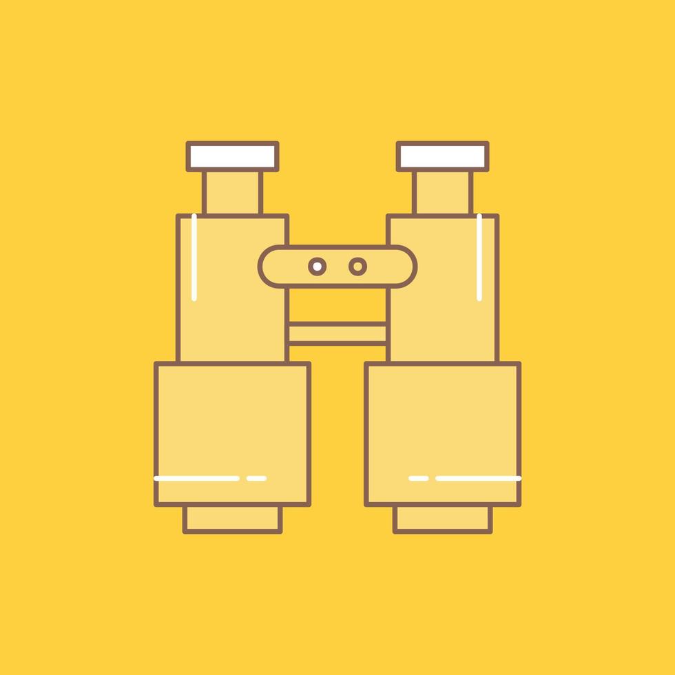 binoculars. find. search. explore. camping Flat Line Filled Icon. Beautiful Logo button over yellow background for UI and UX. website or mobile application vector