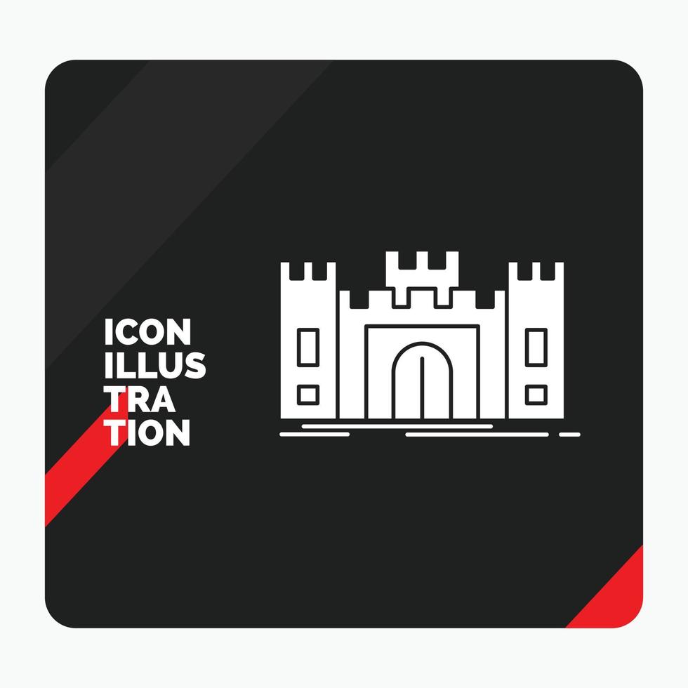 fondo de presentación creativa rojo y negro para el castillo. defensa. fuerte. fortaleza. icono de glifo de punto de referencia vector