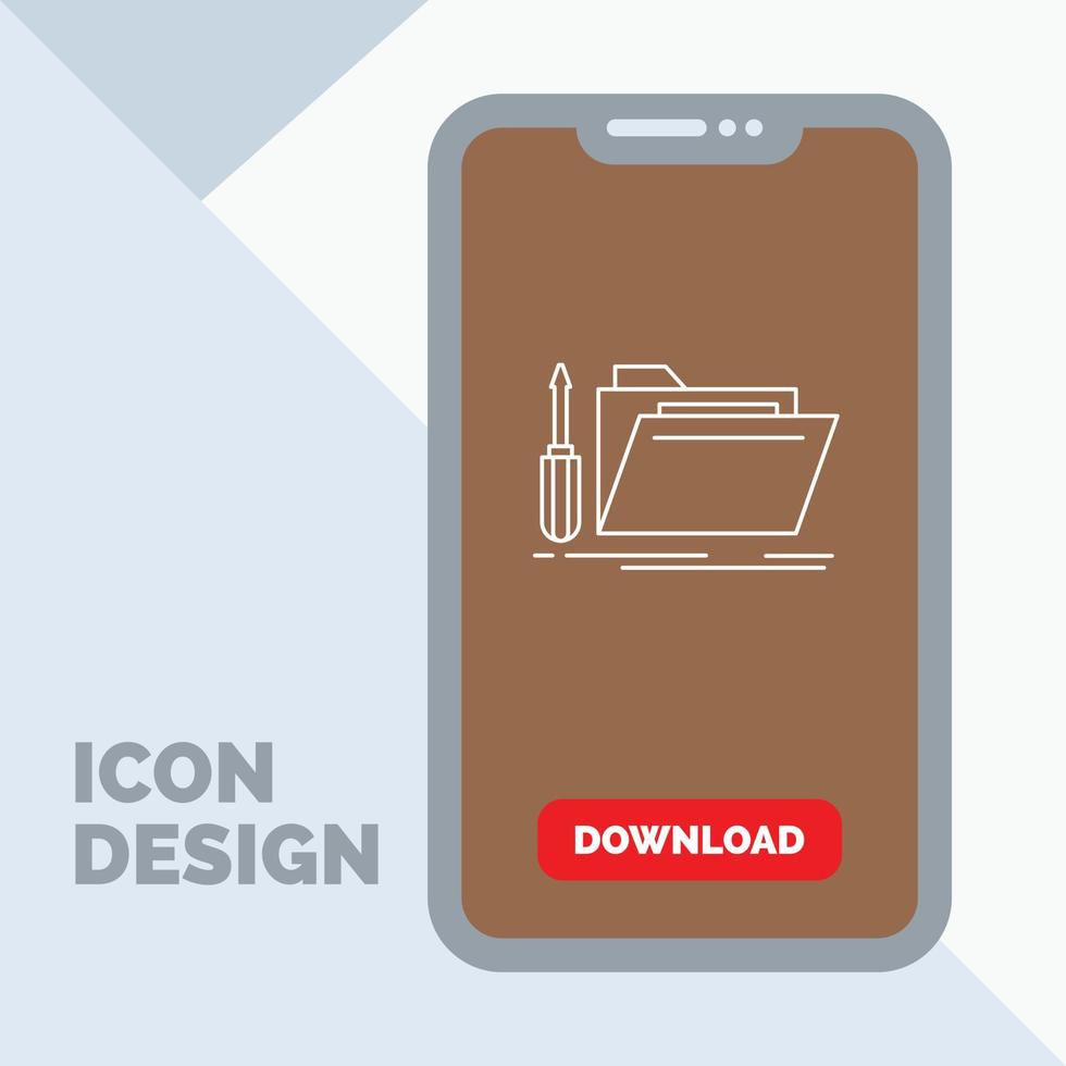 folder. tool. repair. resource. service Line Icon in Mobile for Download Page vector