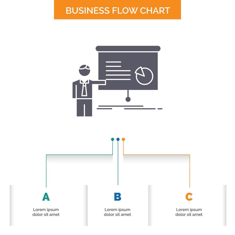 graph. meeting. presentation. report. seminar Business Flow Chart Design with 3 Steps. Glyph Icon For Presentation Background Template Place for text. vector