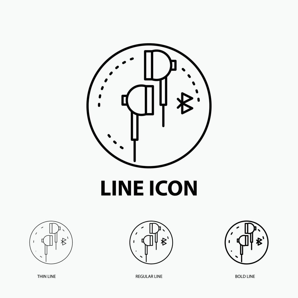 Headphone. ear. phone. bluetooth. music Icon in Thin. Regular and Bold Line Style. Vector illustration