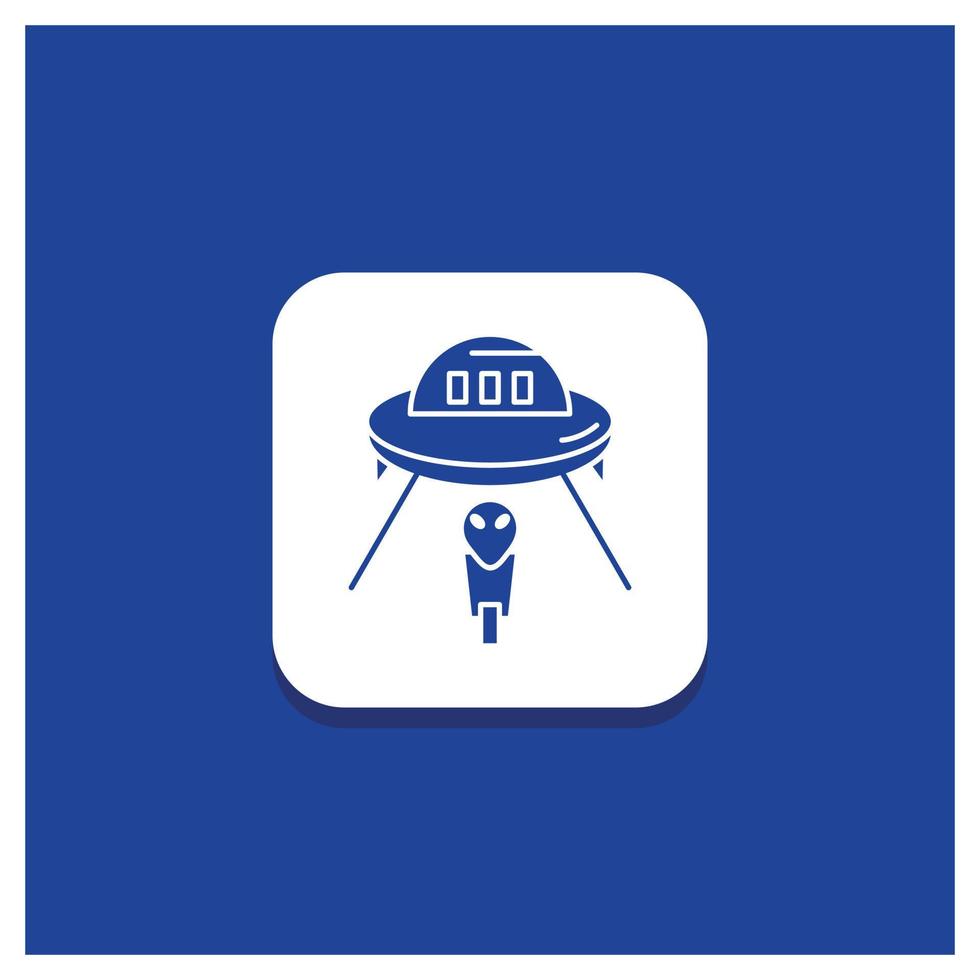 Blue Round Button for alien. space. ufo. spaceship. mars Glyph icon vector