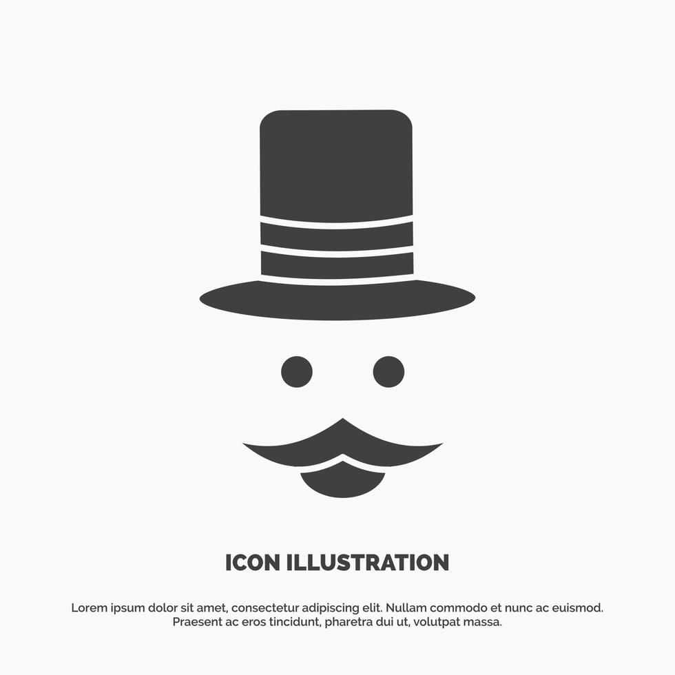 moustache. Hipster. movember. hat. men Icon. glyph vector gray symbol for UI and UX. website or mobile application