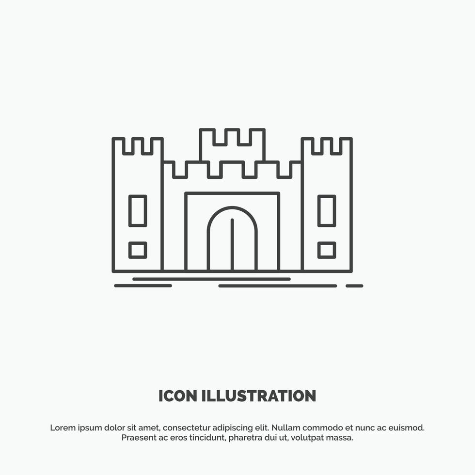 castillo. defensa. fuerte. fortaleza. icono de punto de referencia. símbolo gris vectorial de línea para ui y ux. sitio web o aplicación móvil vector