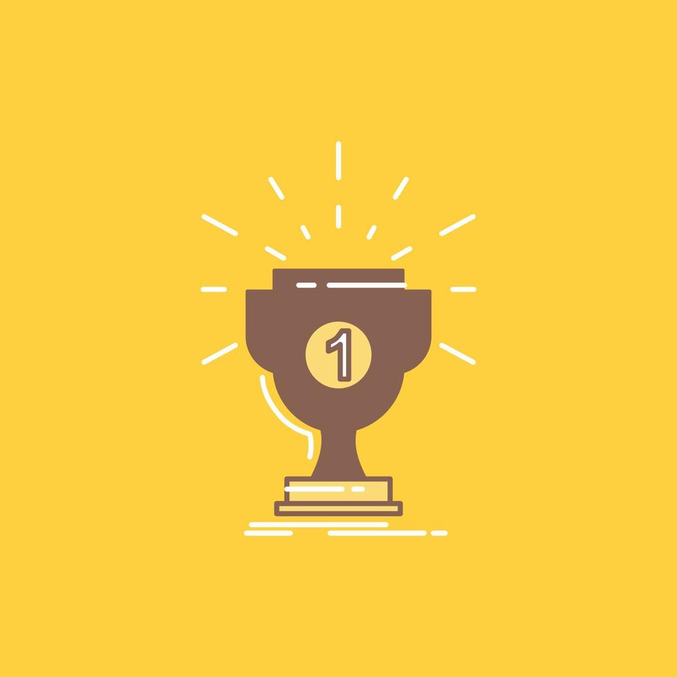 award. cup. prize. reward. victory Flat Line Filled Icon. Beautiful Logo button over yellow background for UI and UX. website or mobile application vector
