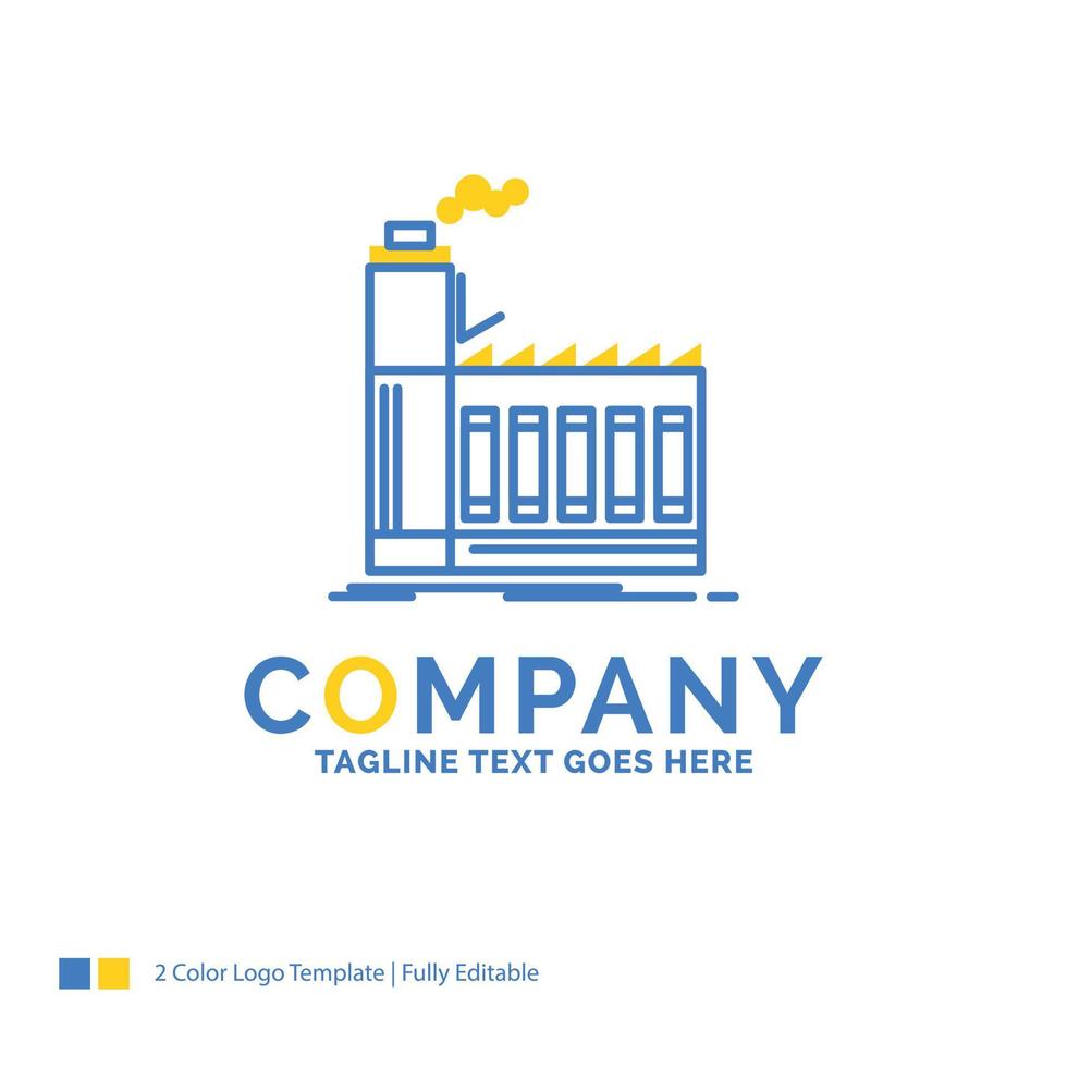 Factory. industrial. industry. manufacturing. production Blue Yellow Business Logo template. Creative Design Template Place for Tagline. vector