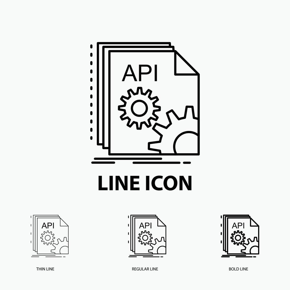 API. aplicación codificación. desarrollador. icono de software en fino. estilo de línea regular y en negrita. ilustración vectorial vector