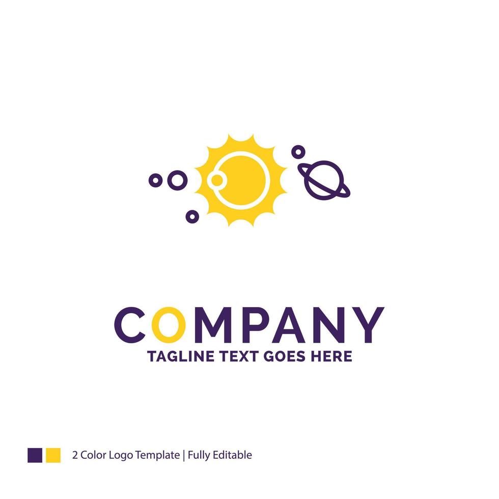 Company Name Logo Design For solar. system. universe. solar system. astronomy. Purple and yellow Brand Name Design with place for Tagline. Creative Logo template for Small and Large Business. vector