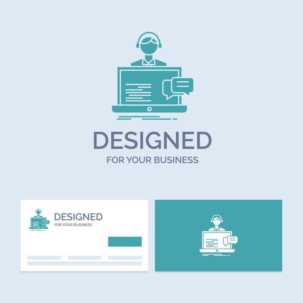 support. chat. customer. service. help Business Logo Glyph Icon Symbol for your business. Turquoise Business Cards with Brand logo template. vector