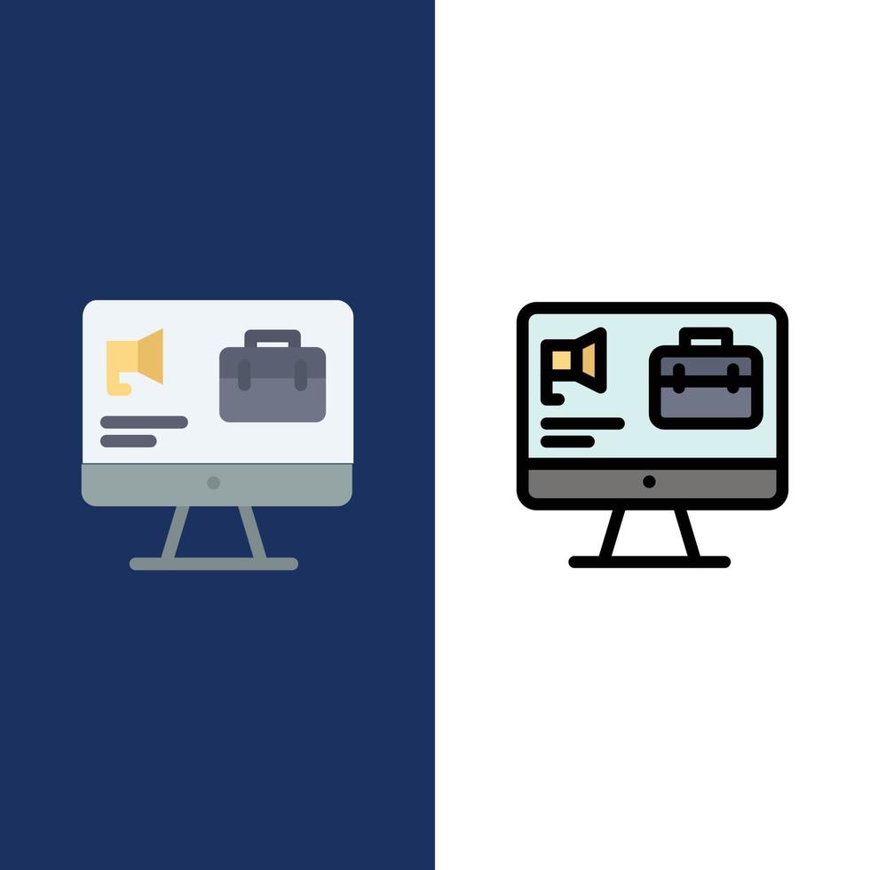 Computer Bag Speaker Job  Icons Flat and Line Filled Icon Set Vector Blue Background