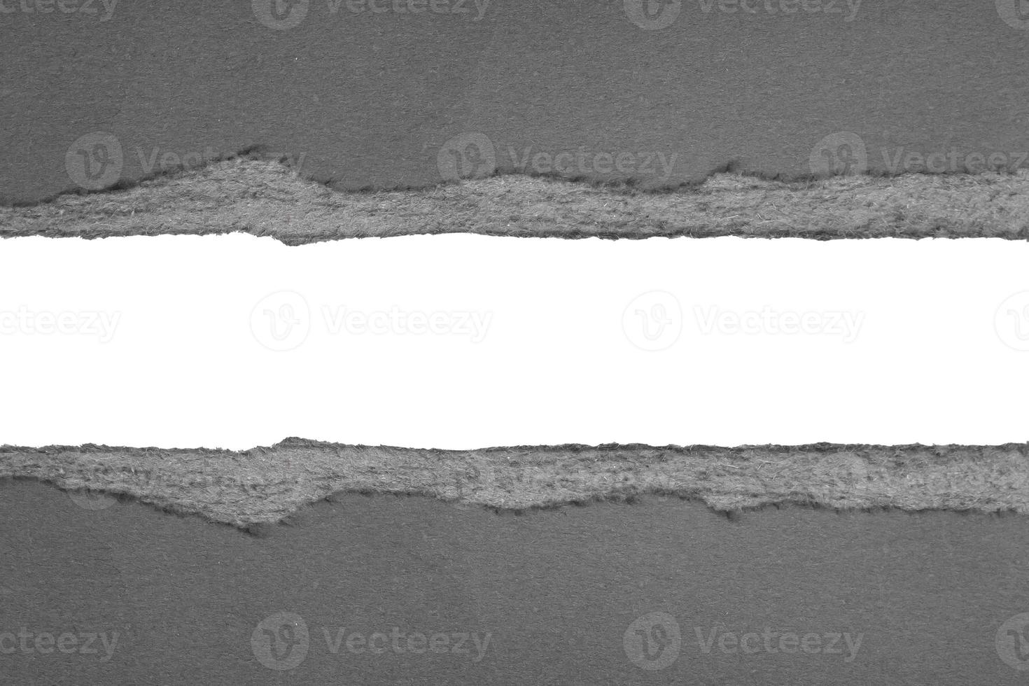 Black ripped paper torn edges strips isolated on white background photo