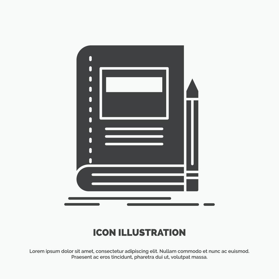 libro. negocio. educación. computadora portátil. icono de la escuela. símbolo gris vectorial de glifo para ui y ux. sitio web o aplicación móvil vector