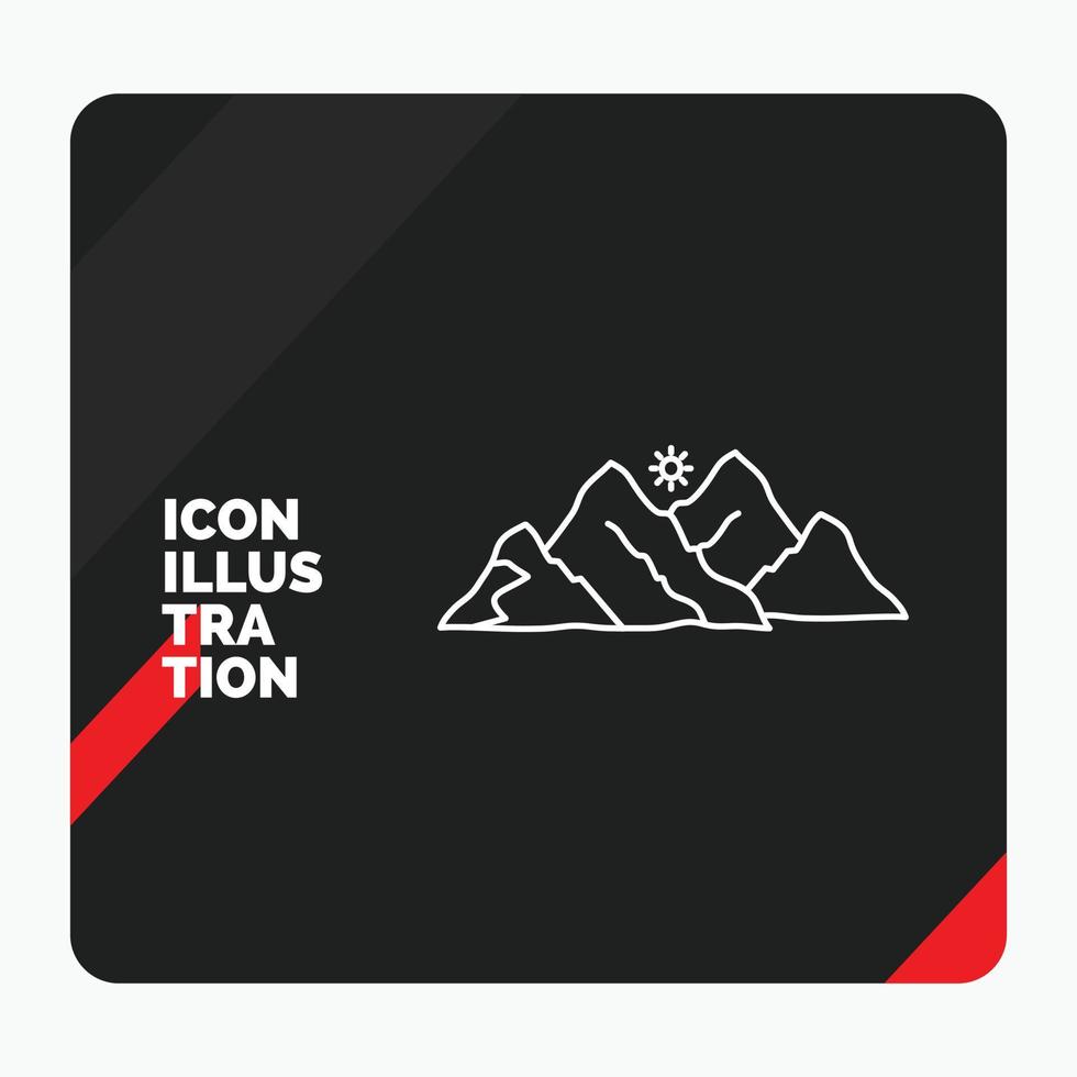 Red and Black Creative presentation Background for mountain. landscape. hill. nature. scene Line Icon vector
