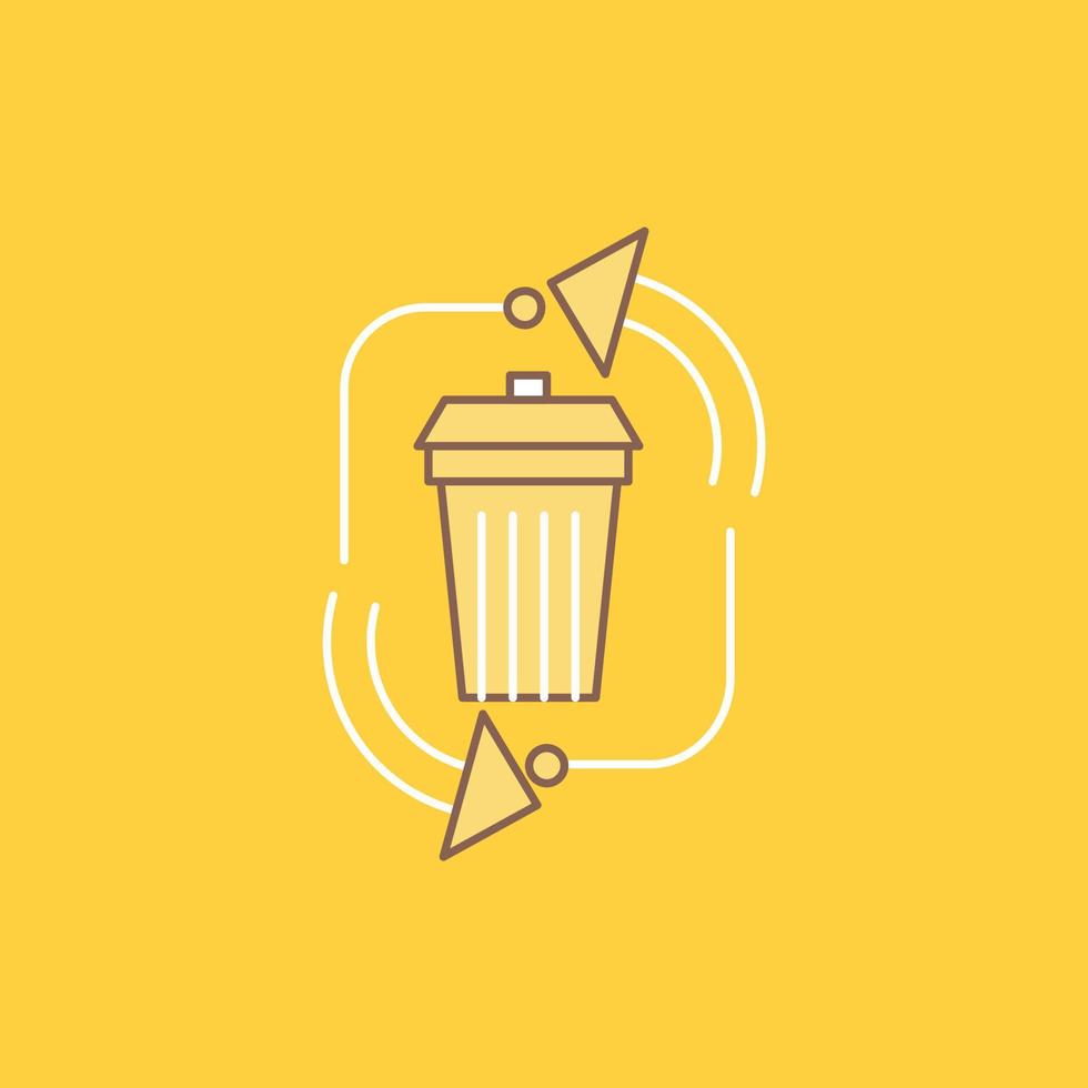 desperdicio. desecho. basura. administración. icono lleno de línea plana de reciclaje. hermoso botón de logotipo sobre fondo amarillo para ui y ux. sitio web o aplicación móvil vector