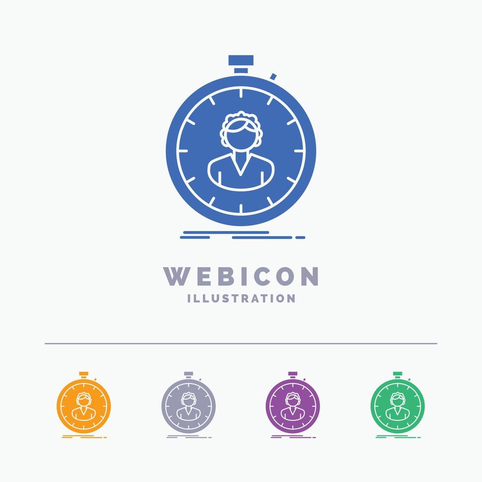 fast. speed. stopwatch. timer. girl 5 Color Glyph Web Icon Template isolated on white. Vector illustration