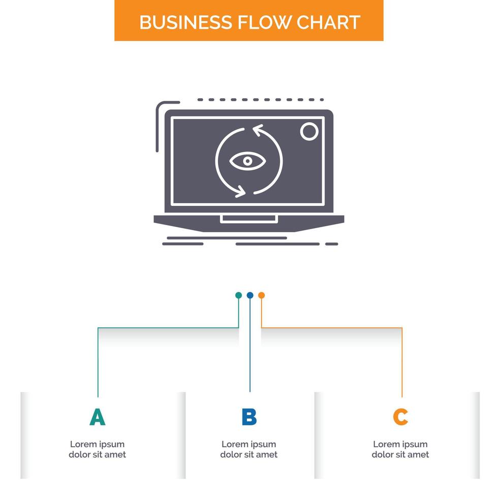 App. application. new. software. update Business Flow Chart Design with 3 Steps. Glyph Icon For Presentation Background Template Place for text. vector