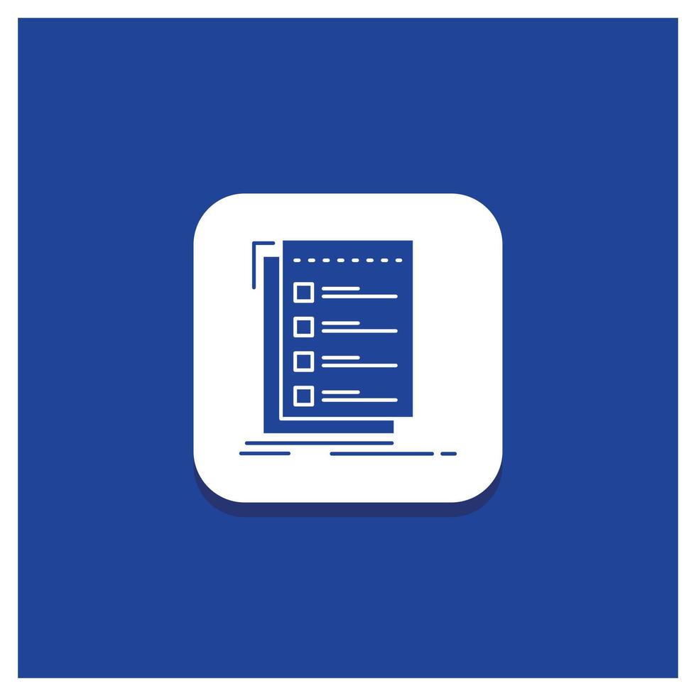 Blue Round Button for Check. checklist. list. task. to do Glyph icon vector