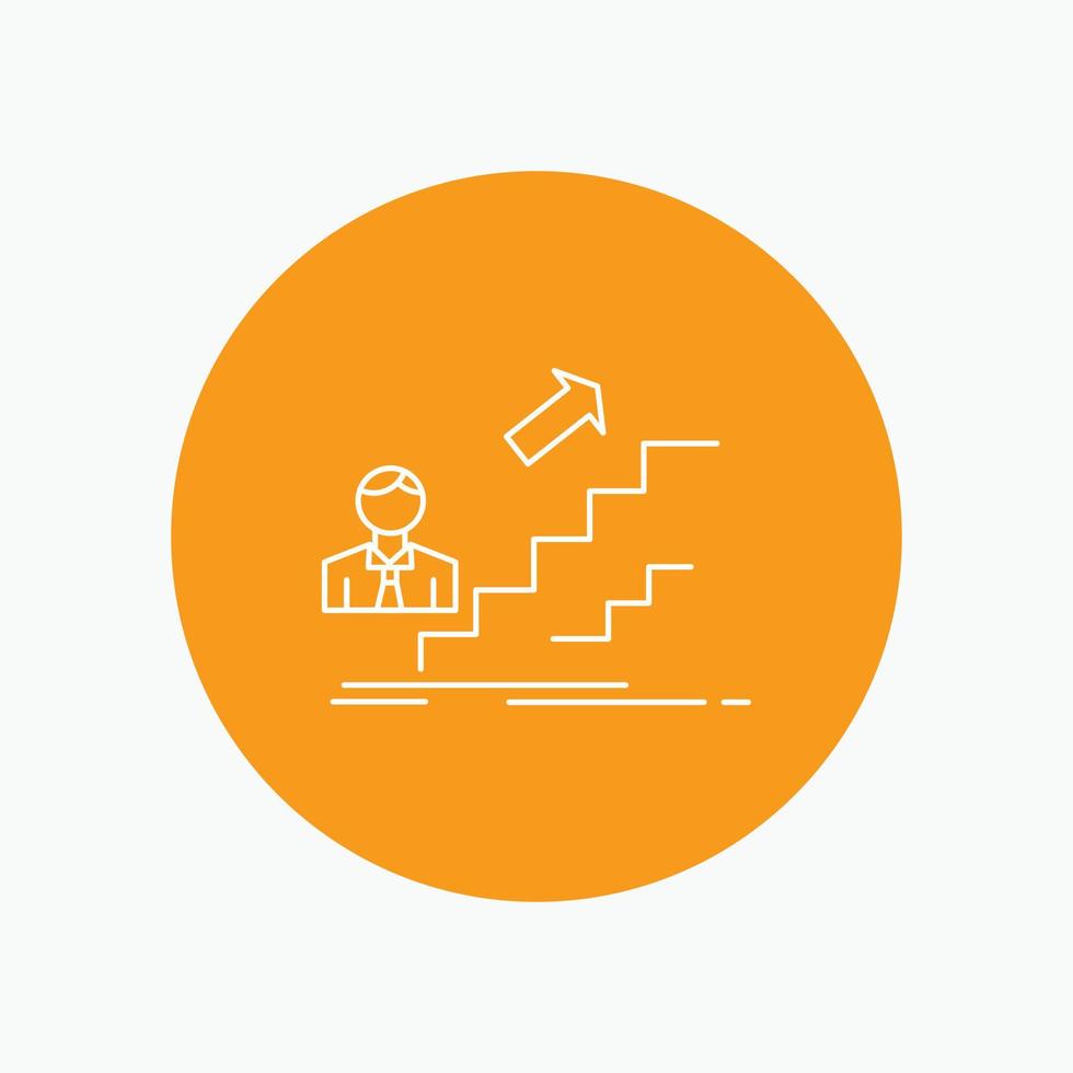promotion. Success. development. Leader. career White Line Icon in Circle background. vector icon illustration
